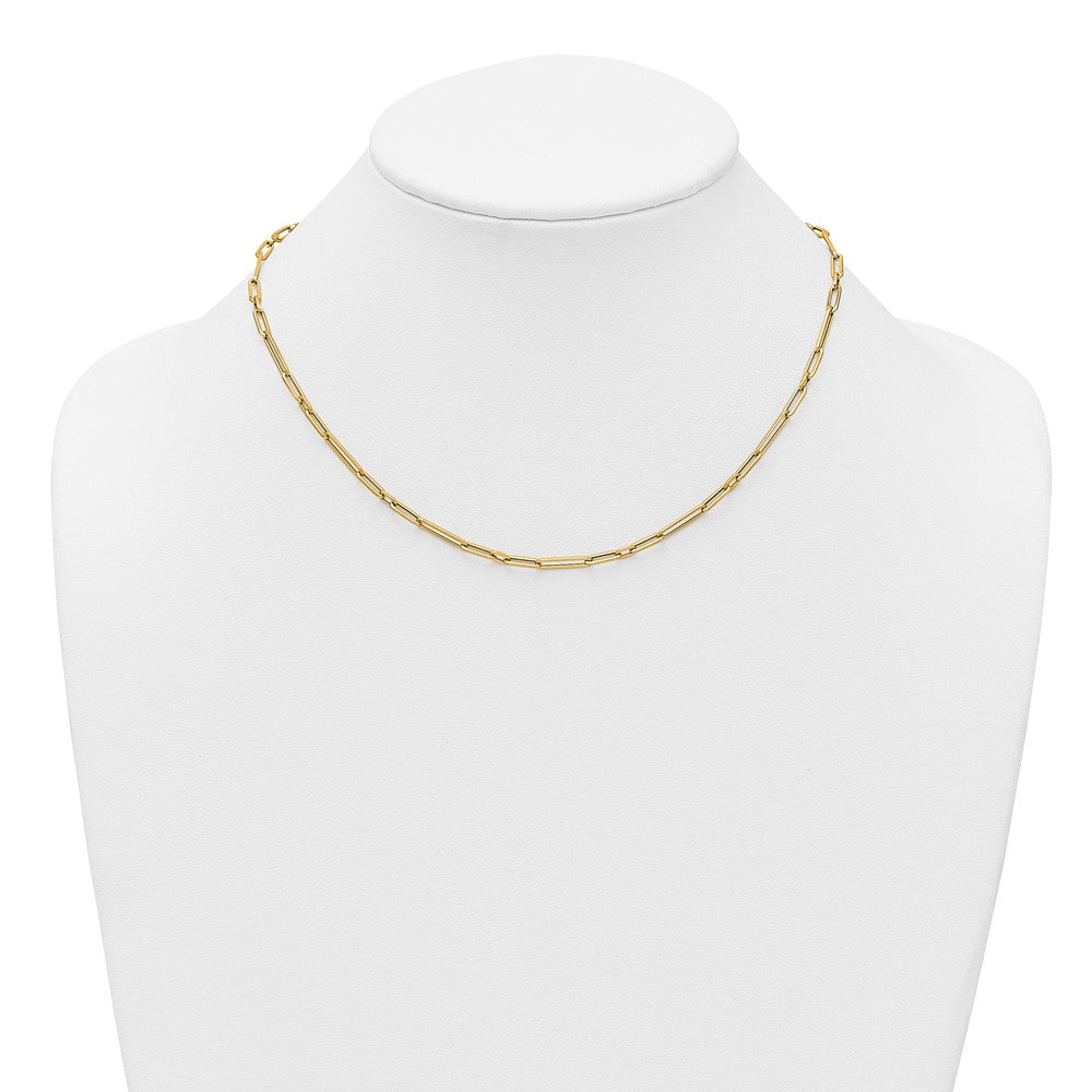 14K Gelbgold Poliert 2.9mm Fantasie Lang und Short Büroklammer Glieder 17 Zoll Halskette