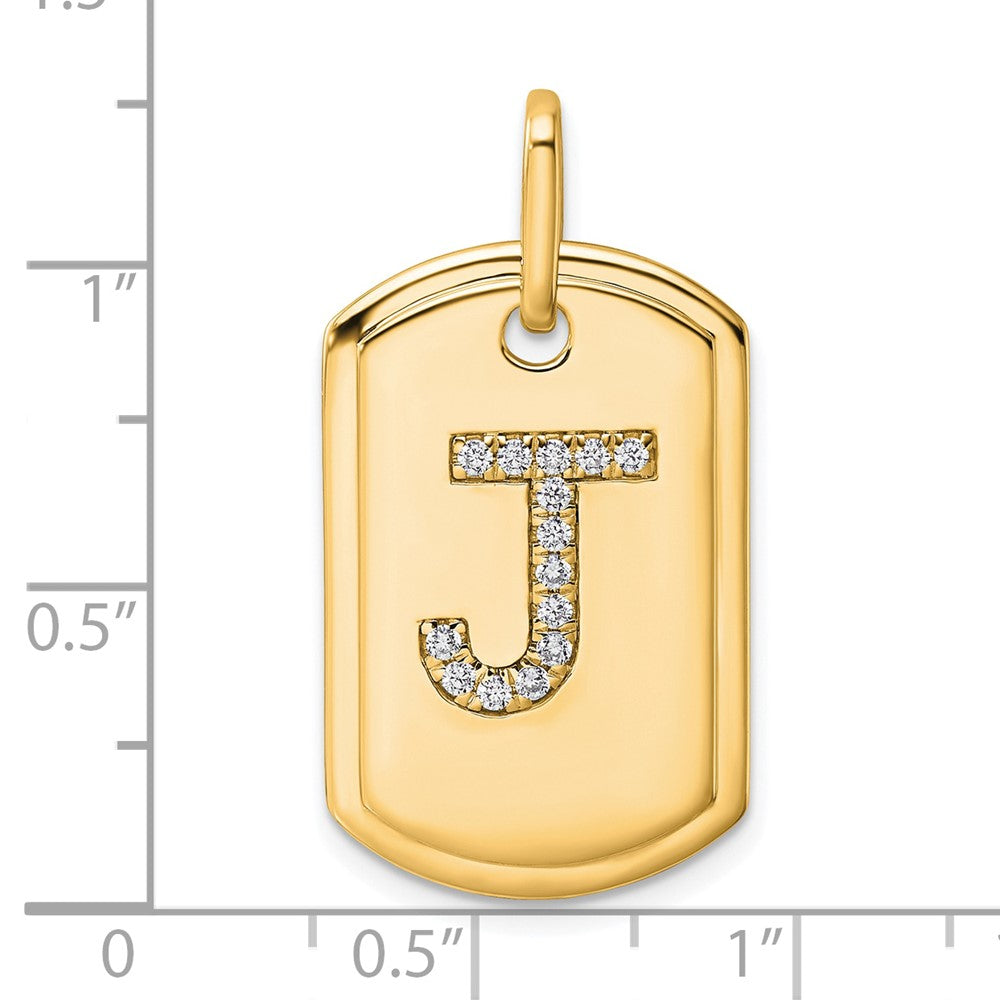 14K Gelbgold Diamant-Initiale-J Dog-Tag-Charm