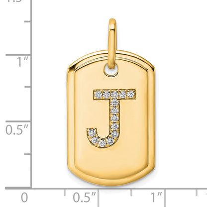 14K Gelbgold Diamant-Initiale-J Dog-Tag-Charm