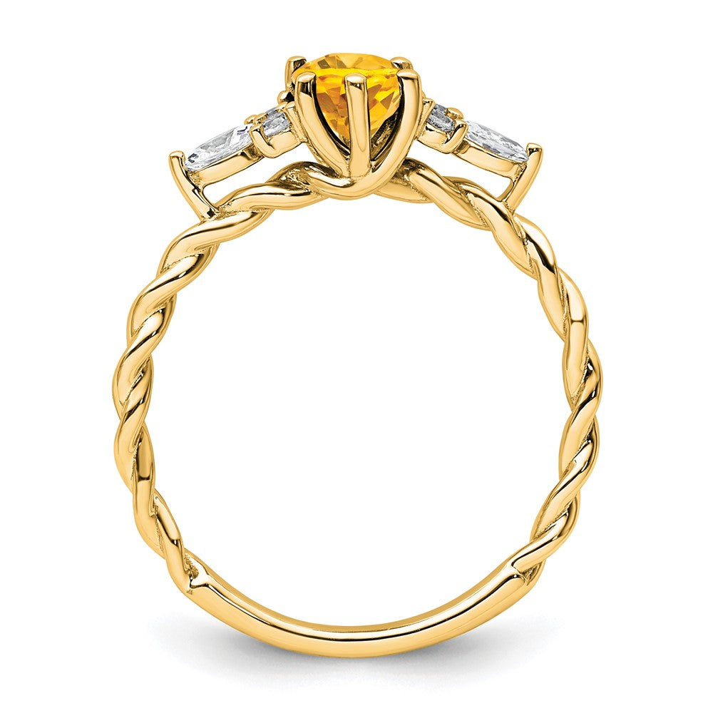 14K Gelbgold Diamant und 7x5 Oval November/citrine Größe 7 Gedreht Ring
