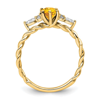 14K Gelbgold Diamant und 7x5 Oval November/citrine Größe 7 Gedreht Ring