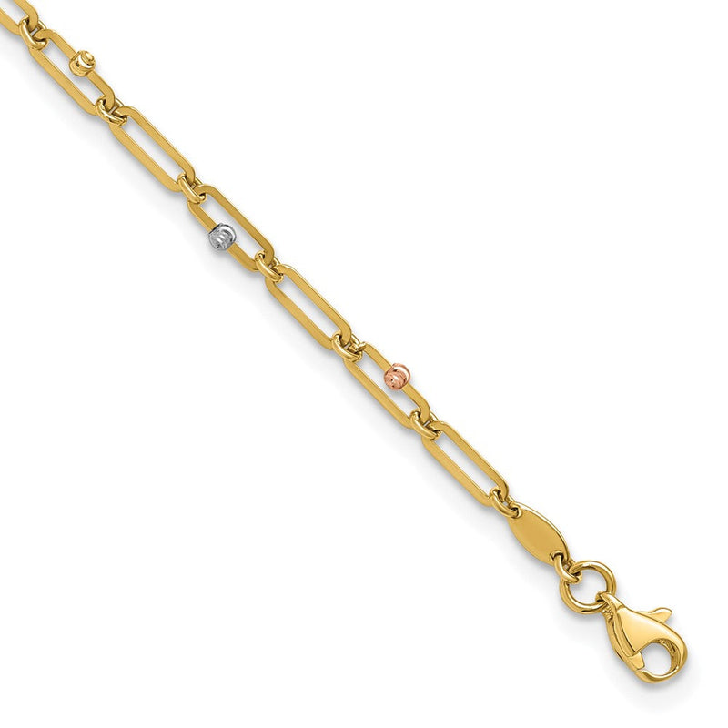 10K Tricolor Gold Tricolor Poliert und Diamantiert Kette Fußkettchen
