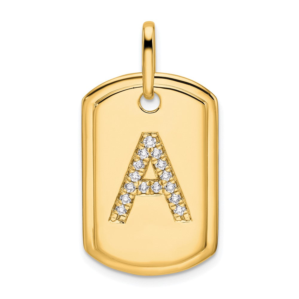 14K Gelbgold Diamant-Erkennungsmarken-Charm mit Initiale A