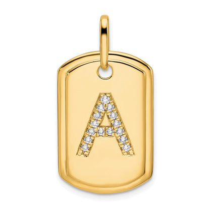 14K Gelbgold Diamant-Erkennungsmarken-Charm mit Initiale A