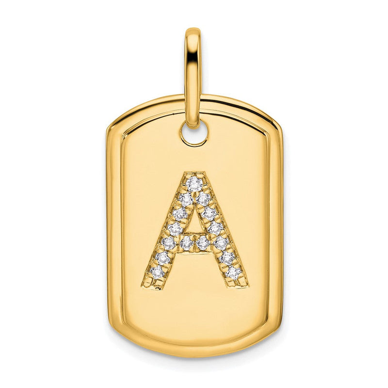 14K Gelbgold Diamant-Erkennungsmarken-Charm mit Initiale A