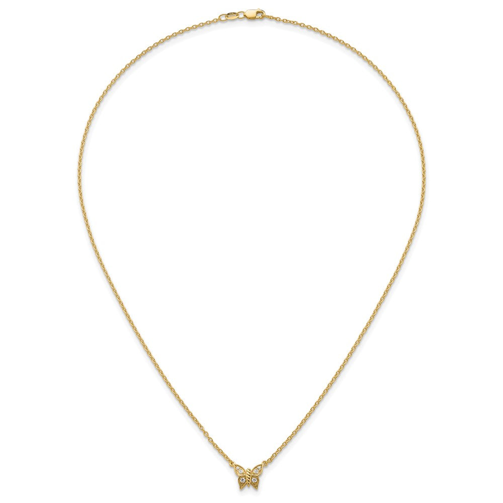 14K Gelbgold Poliert 1/10 Karat Diamant Schmetterling 18 Zoll Halskette