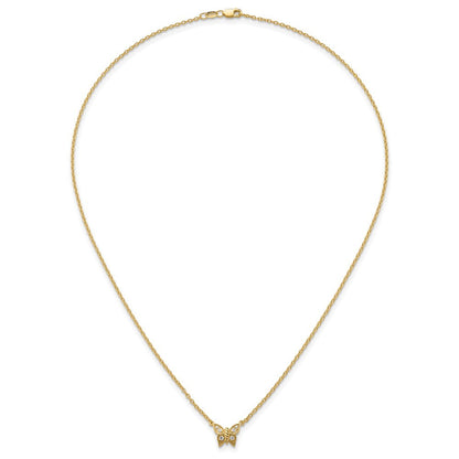 14K Gelbgold Poliert 1/10 Karat Diamant Schmetterling 18 Zoll Halskette