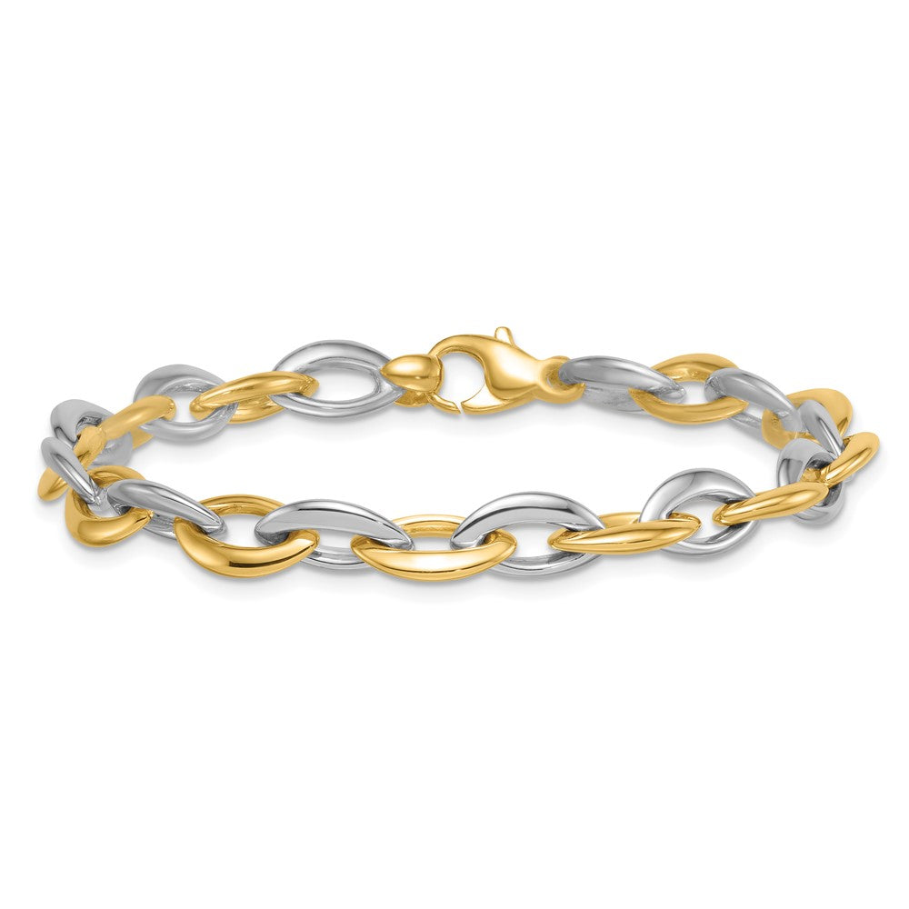 14K Bicolor Gold Bicolor Poliert 7mm Oval Glieder 7.25 Zoll Armband