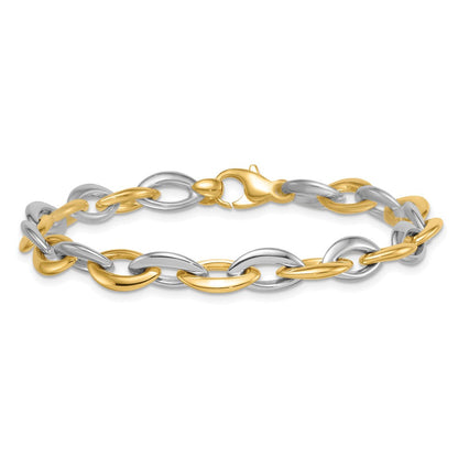 14K Bicolor Gold Bicolor Poliert 7mm Oval Glieder 7.25 Zoll Armband