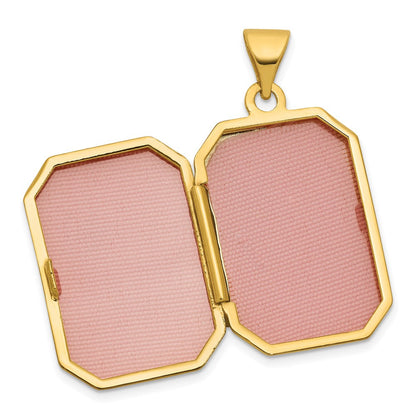 14K Gelbgold Halb Point Diamant Poliert Blumen und Stern 20mm Rechteck Medaillon