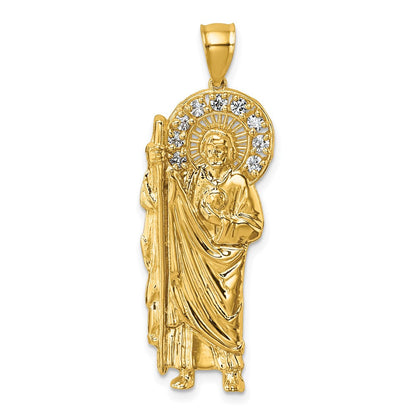 14K Gelbgold polierter Zirkonia Stehender Heiliger Judas Thaddäus Anhänger