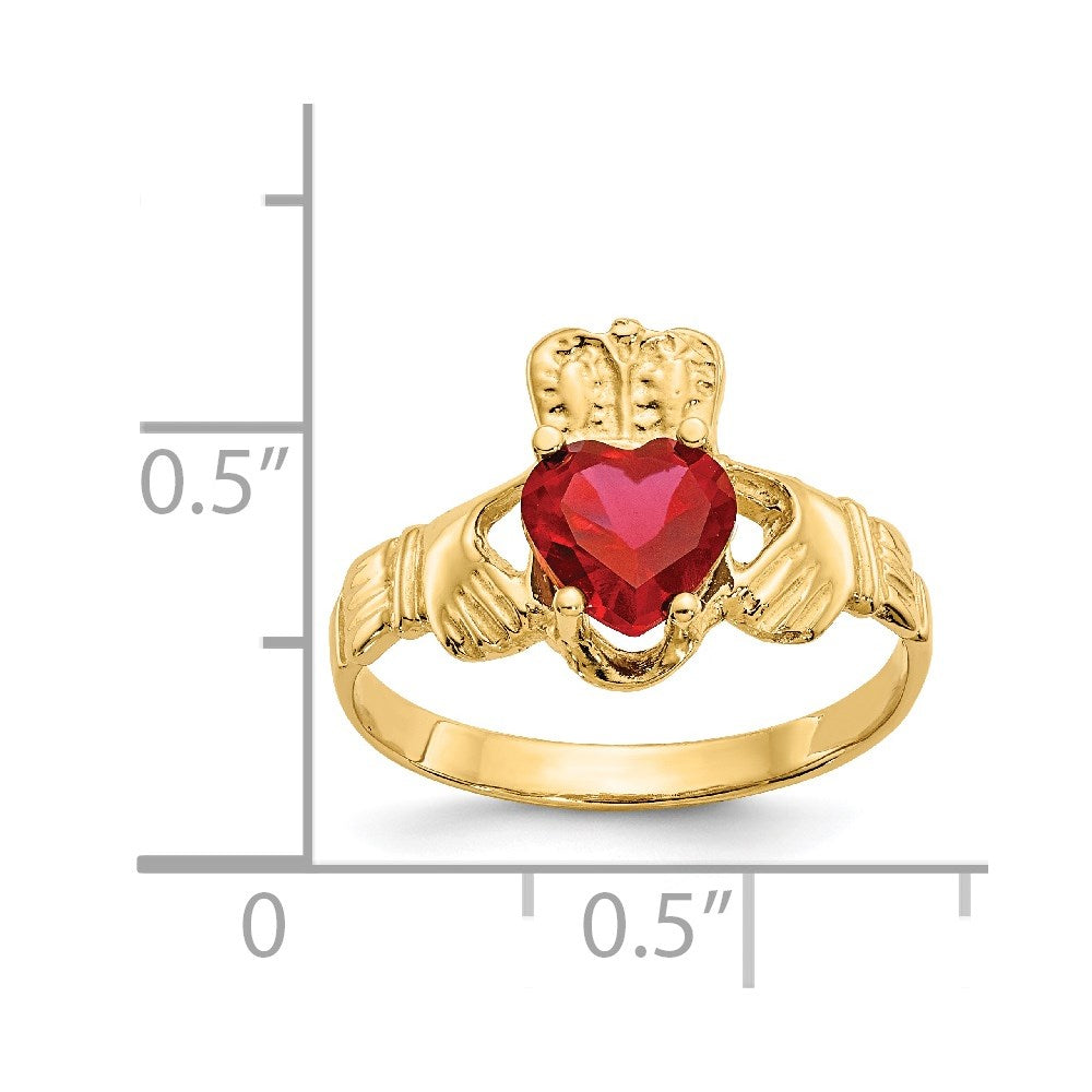 14K Gelbgold July Zirkonia Herz Geburtsstein Claddagh Ring