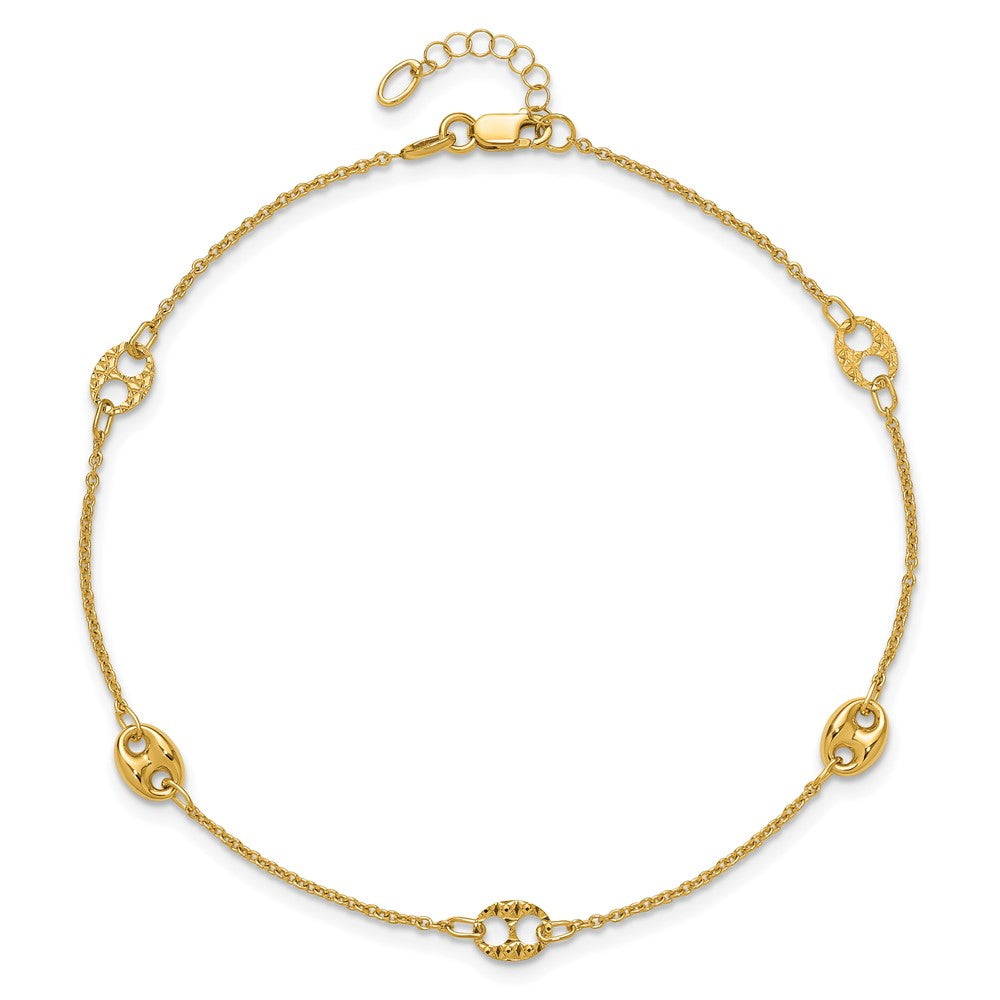 10K Gelbgold Marine Glieder 5-station Plus Verlängerung Total Kette Fußkettchen