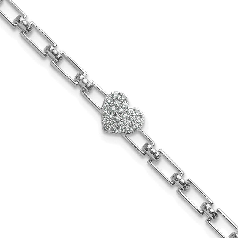 14K Weißgold Poliert Komplett 1/6 Karat Diamant Herz Cluster Fantasieglieder 7 Zoll Armband mit 1 Zoll Verlängerung