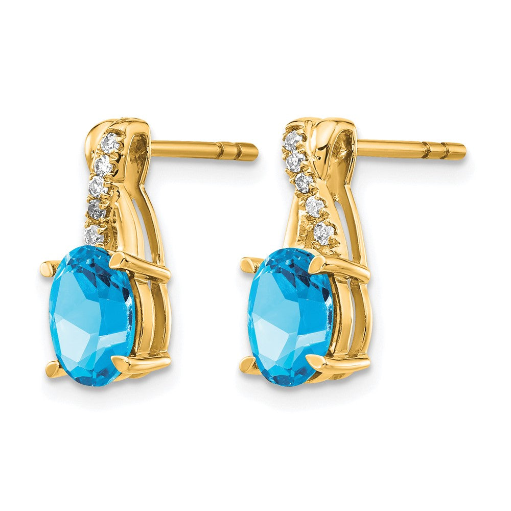 14K Gelbgold Ohrstecker mit ovalem blauem Dezember-Topas (7x5) und Diamanten