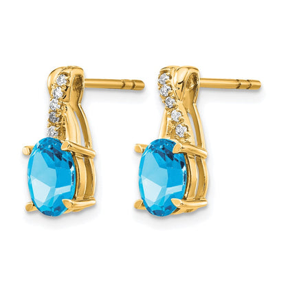 14K Gelbgold Ohrstecker mit ovalem blauem Dezember-Topas (7x5) und Diamanten