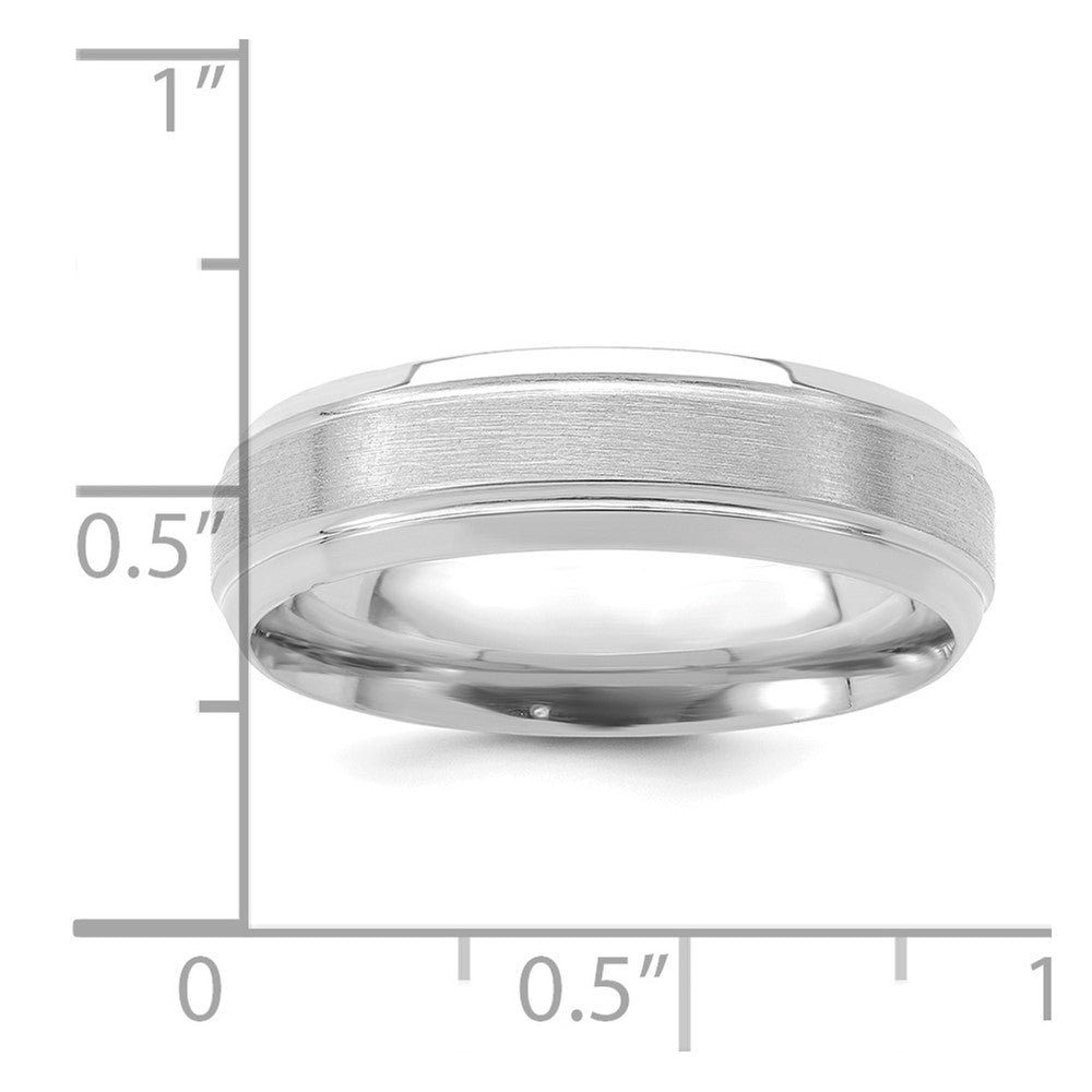14K Weißgold 6 mm leichter Ehering mit Komfort-Passform, mattierter Satinoberfläche und polierter Linienkante