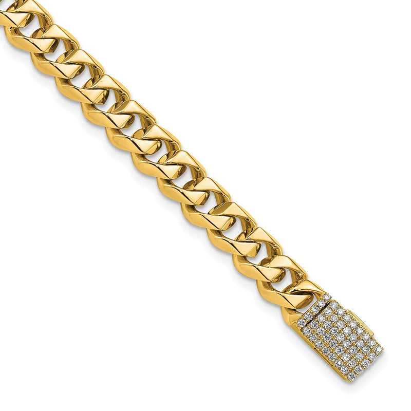 14K Gelbgold Hand-polished 7mm Fantasie Panzer Glieder 1.4 Karat Diamant Verschluss 8 Zoll Armband
