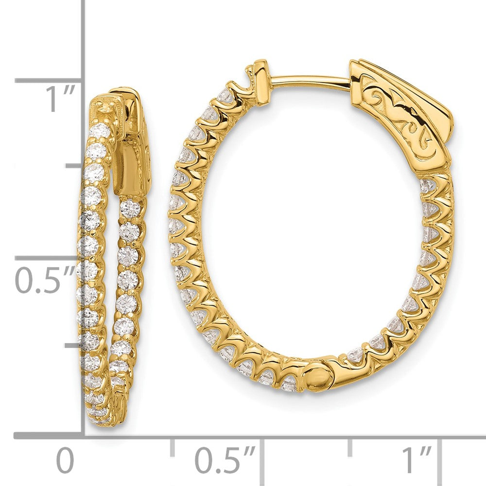 14K Gelbgold.78 Karat Diamant In/out Oval Creole mit Sicherheits Verschluss Ohrringe