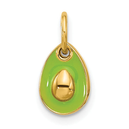 14K Gelbgold 3-D Avocado-Charm mit grüner Epoxidharz-Verzierung, Fantasie-Design