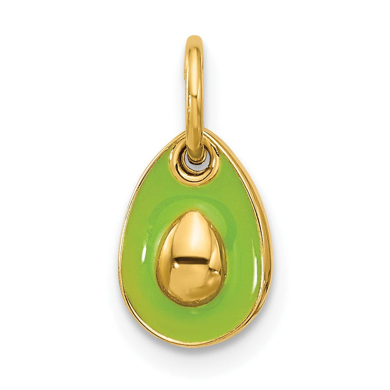 14K Gelbgold 3-D Avocado-Charm mit grüner Epoxidharz-Verzierung, Fantasie-Design