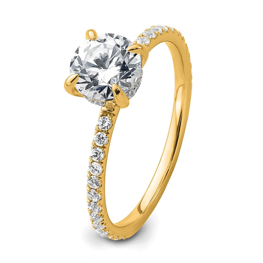 14K Gelbgold Verlobungsring mit 1 1/3K zertifiziertem, im Labor gezüchtetem Diamant VS+ F+, rund, komplettes Solitär-Design mit Flair