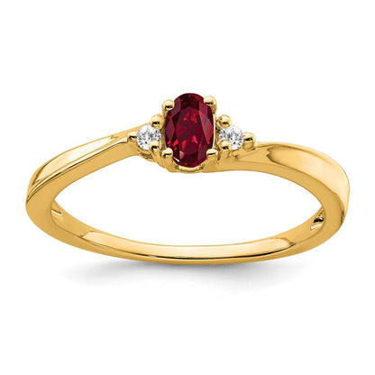 14K Gelbgold 5x3 Oval July/im Labor Erzeugt Rubin und Diamant Ring