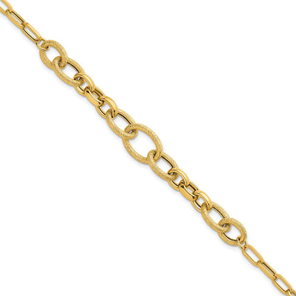 14K Gelbgold Poliert und Strukturiert Glieder 7.5 Zoll Armband
