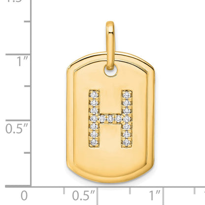 14K Gelbgold Diamant-Erkennungsmarken-Charm mit Initiale H