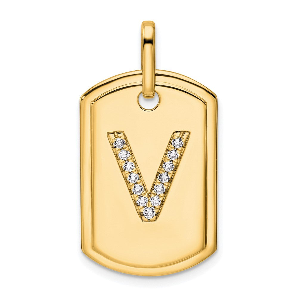 14K Gelbgold Diamant-Erkennungsmarke-Charm mit Initiale V