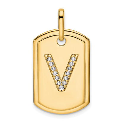 14K Gelbgold Diamant-Erkennungsmarke-Charm mit Initiale V