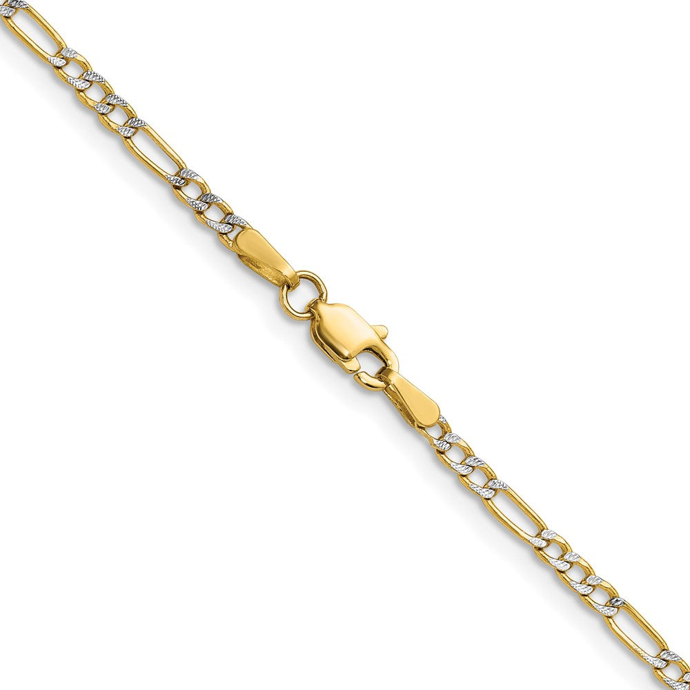 14K Gelbgold 2.3mm Halbmassiv mit Rhodium Pavé‚ Figaro Halskette
