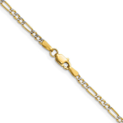 14K Gelbgold 2.3mm Halbmassiv mit Rhodium Pavé‚ Figaro Halskette
