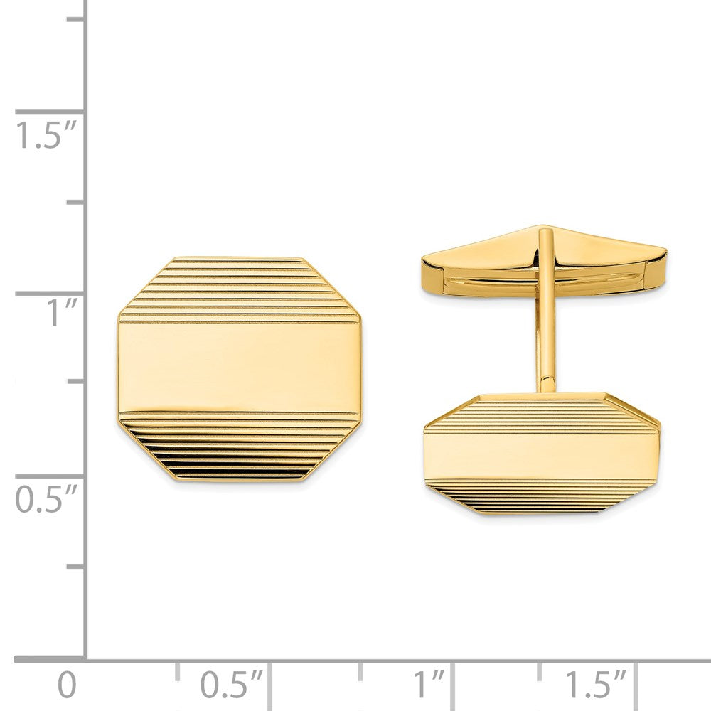 14K Gelbgold Herren Rectangular Octagon mit Line Design Manschette Knöpfe