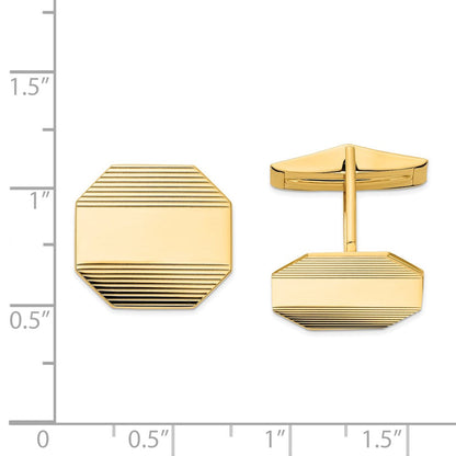 14K Gelbgold Herren Rectangular Octagon mit Line Design Manschette Knöpfe