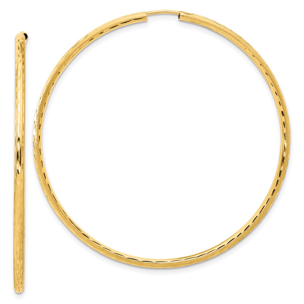 14K Gelbgold 2.00x55mm Poliert und Satiniert Diamantiert Endlos Röhre Creolen
