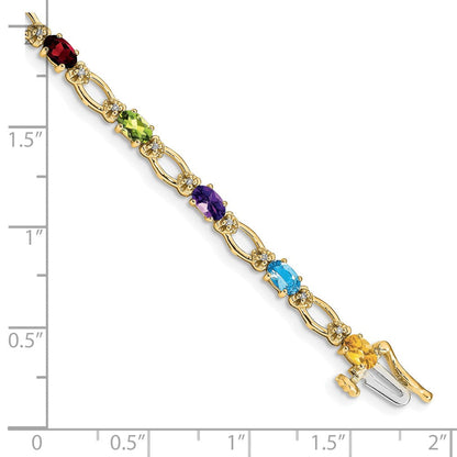14K Gelbgold Komplett Diamant und Oval Granat/peridot/amethyst/citrine/swiss Blautopas 7 Zoll Regenbogen Armband