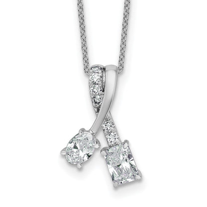 14K Weißgold Zweistein-Anhänger-Halskette mit 0,875 ct. laborgezüchteten Diamanten, Oval- und Radiantschliff, VS/SI+ G+, komplett, 18 Zoll