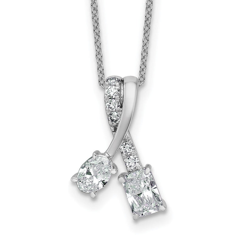 14K Weißgold Zweistein-Anhänger-Halskette mit 0,875 ct. laborgezüchteten Diamanten, Oval- und Radiantschliff, VS/SI+ G+, komplett, 18 Zoll