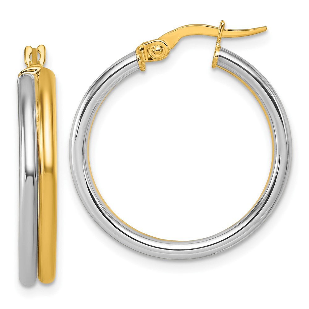 14K Gelbgold mit Rhodium Poliert 4.00mm X 24mm Rund Creolen
