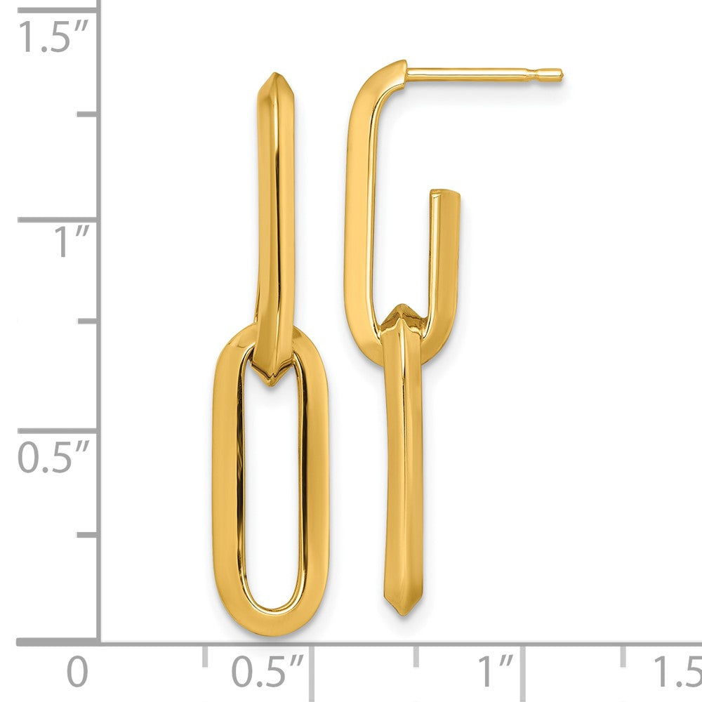 14K Gelbgold Poliert 7mm Büroklammer Glieder Hängend Ohrstecker