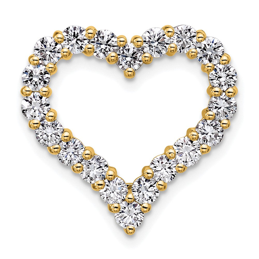 14K Gelbgold Anhänger mit Gleitkette, komplettes Herz, 1,5 Karat Labor-gezüchteter Diamant, VS+ F+