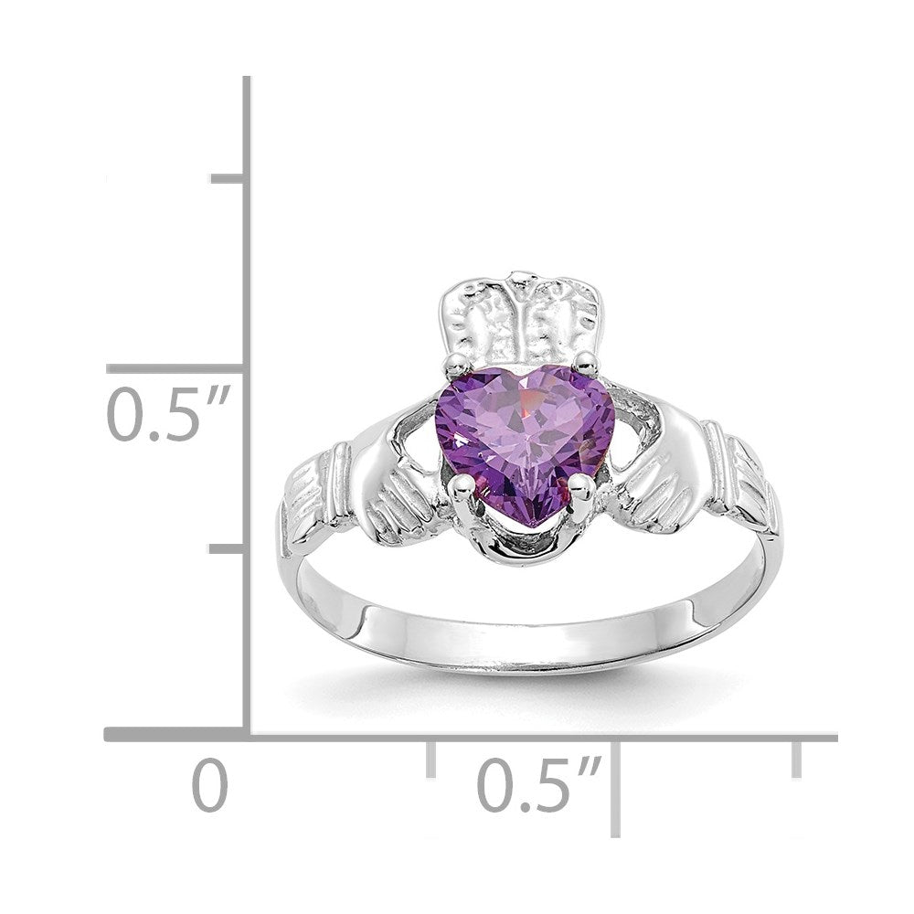 14K Weißgold February Zirkonia Herz Geburtsstein Claddagh Ring