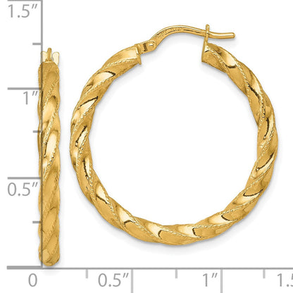 14K Gelbgold Poliert Diamantiert Gedreht 3.00 X 30mm Röhre Creolen
