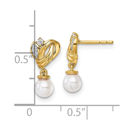 14K Gelbgold Diamant- und Süßwasser-Zuchtperlen-Ohrhänger mit Poliert-Finish, 0,067 Karat, mit Ohrstecker-Verschluss