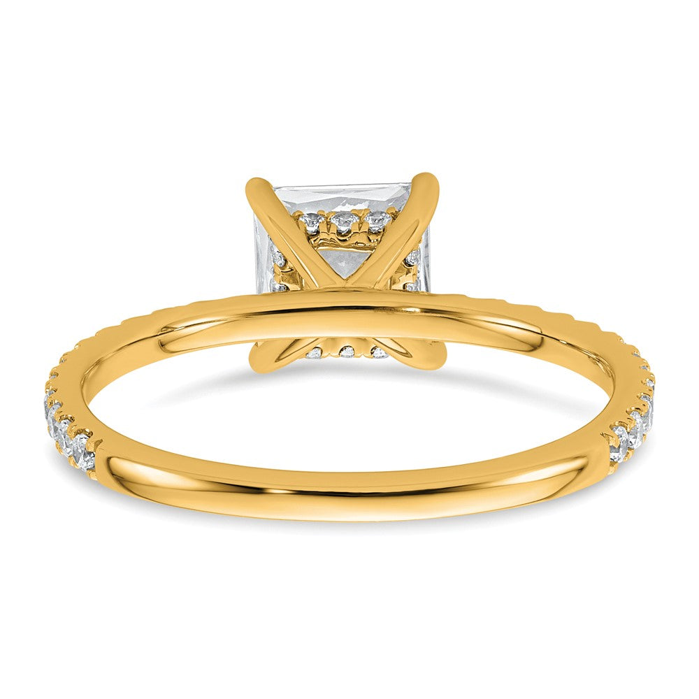 14K Gelbgold Verlobungsring mit 1,375 Karat zertifiziertem, im Labor gezüchtetem Diamanten im Prinzessschliff VS+ F+, Komplettsolitär mit Flair