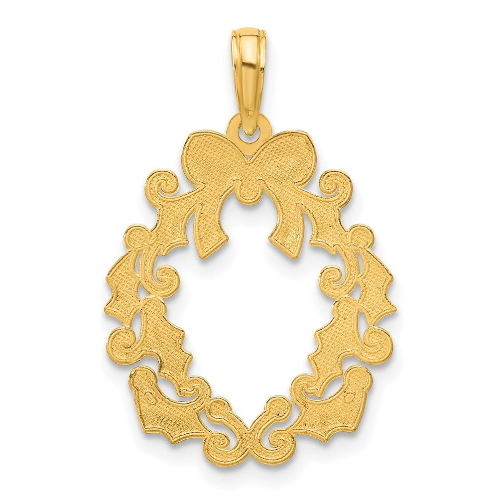 14K Gelbgold Polierter Weihnachtskranz-Anhänger