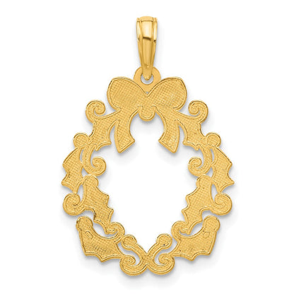 14K Gelbgold Polierter Weihnachtskranz-Anhänger