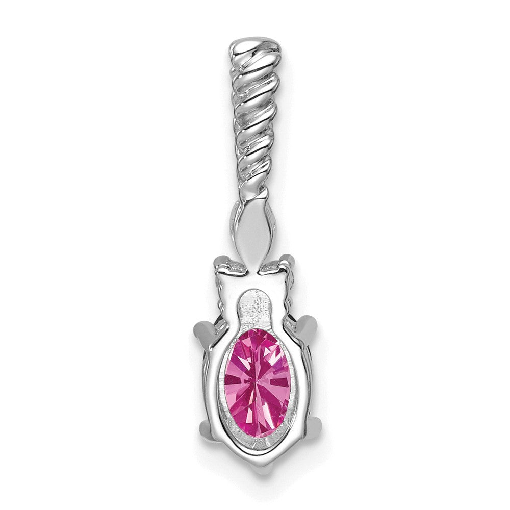 14K Weißgold Diamant und 7x5 Oval October/im Labor Erzeugt Rosa Saphir Gedreht Kette Anhänger