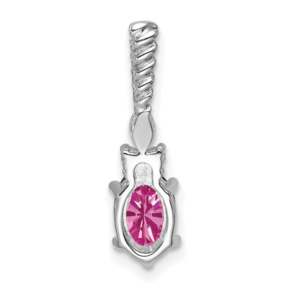 14K Weißgold Diamant und 7x5 Oval October/im Labor Erzeugt Rosa Saphir Gedreht Kette Anhänger